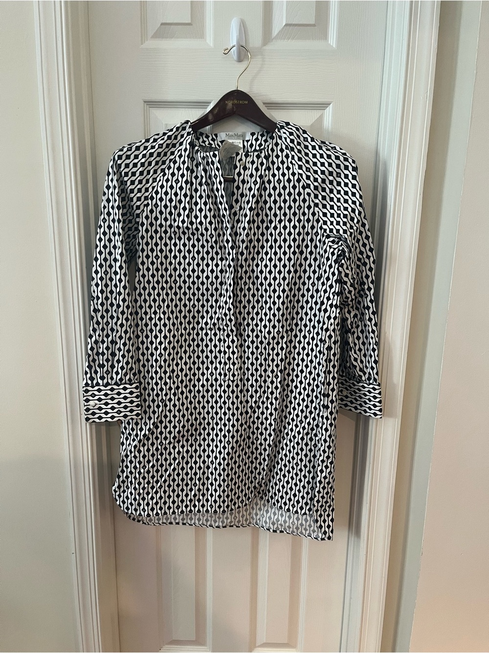 MaxMara Black and White Geometric Print Shirt Dress